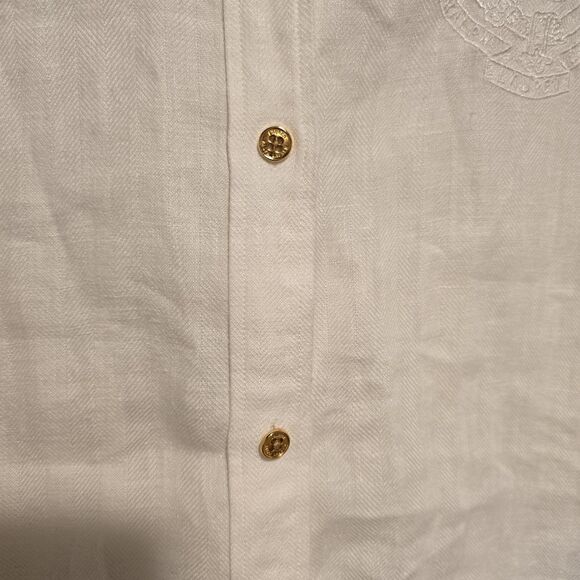 Lauren Ralph Lauren Womens 100% Linen Blouse Shirt Sz M White Embroidered Crest - Picture 3 of 10